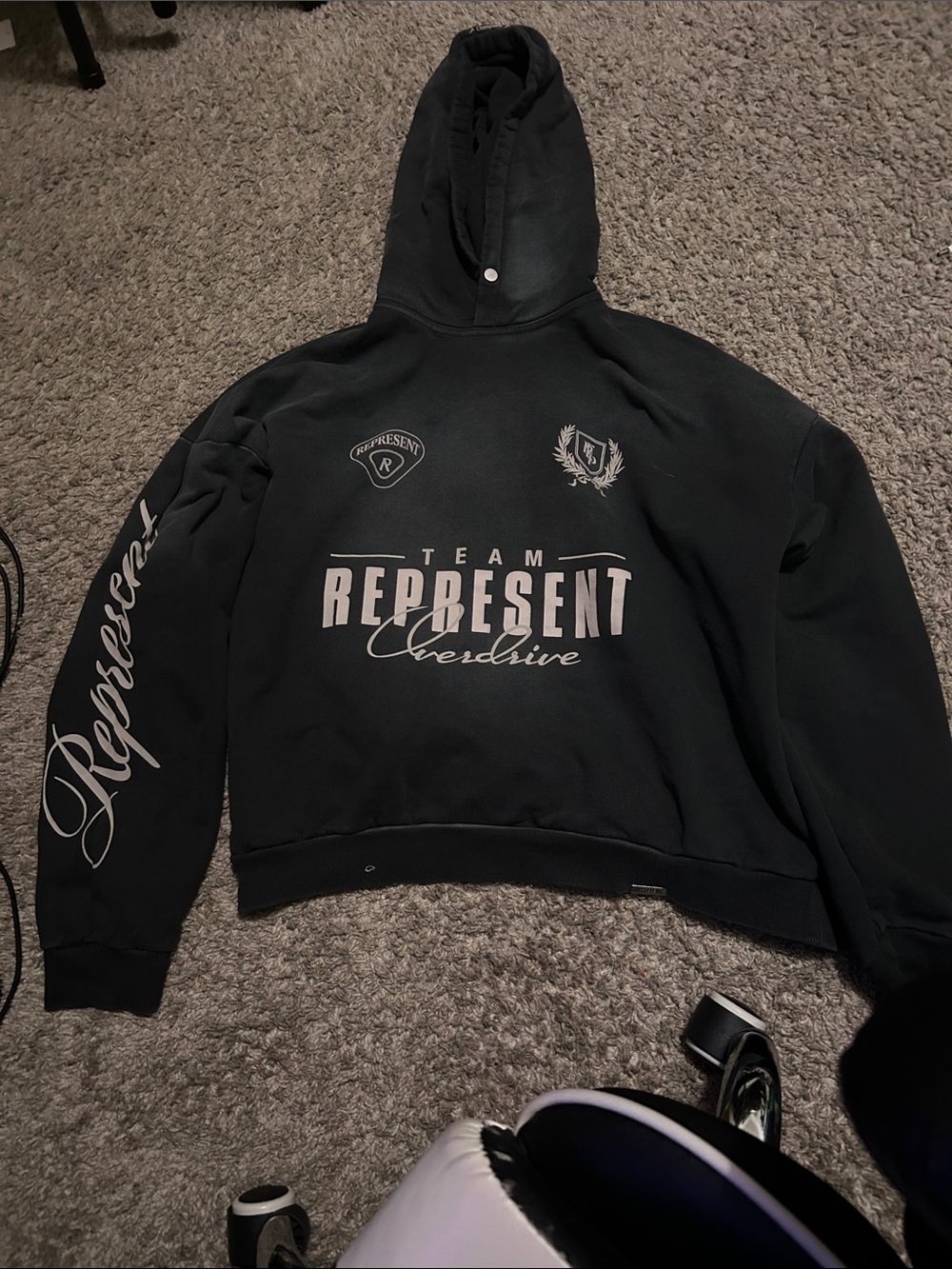 Represent Team Black Pullover Hoodie with Script Sleeve